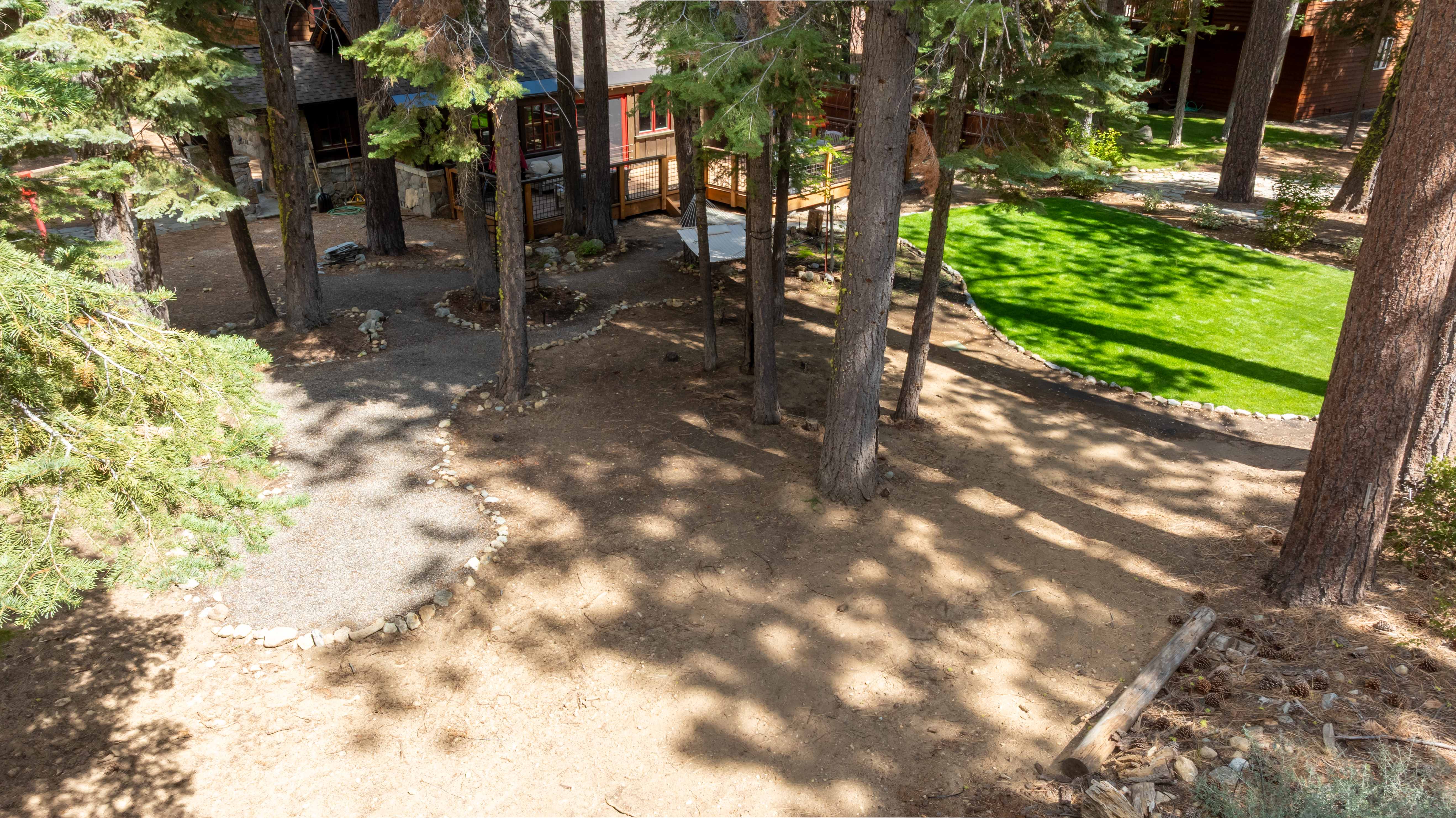 Defensible space landscaping in Lake Tahoe designed to meet CAL FIRE regulations